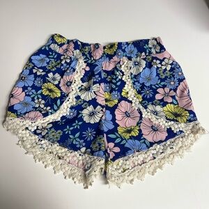 Charlotte Russe Floral Blue Women's Shorts with Lace Trim